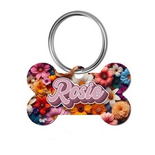 Flowers Personalized Pet ID Dog Tag Name Plate Unique Design Cute Floral Pretty