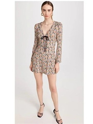 Reformation 'Mavis' Long Sleeve Multicolor Floral V Neck Dress Size 4.