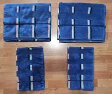 VTG Martex Luxor Prism Towel Set Bath Towel Hand Washcloth RETRO BLUE Checked  