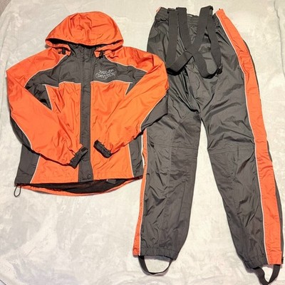 Harley Davidson Rain Suit Woman's XS Black Orange Jacket And Pants Riding Gear