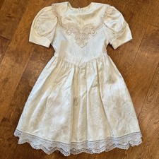 Vintage 70s/80s Gunne Sax Cream Lace Dress Puff Sleeve Formal Wedding Girls 6X