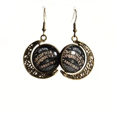 The Séance Moon – Bronze Victorian Spirit Board Earrings Witchy Gothic Filigree