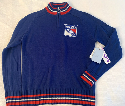 NY RANGERS SWEATER WOMENS LARGE 1/4 ZIP KNIT TOUCH ALYSSA MILANO