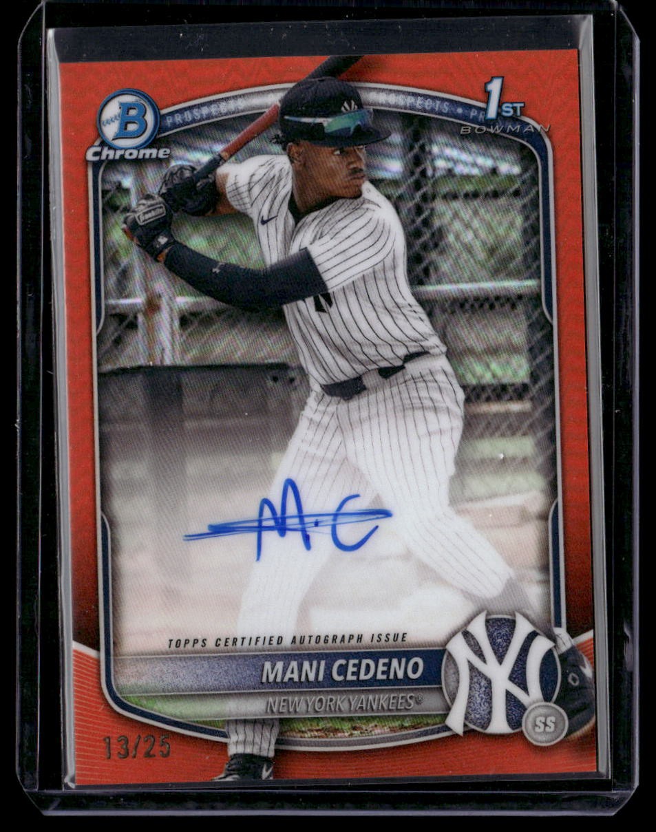 2025 Bowman Chrome #CPA-MCE Mani Cedeno True Orange /25 Auto
