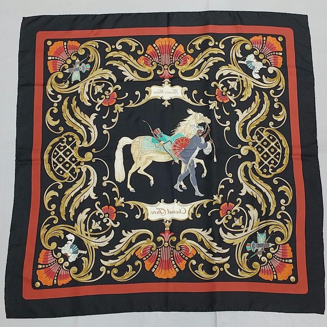 HERMES Cheval Turc Silk Scarf 90cm Black Red Gold Authentic Genuine Rare image 2