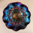 Dugan Flowers and Frames Electric Black Amethyst Carnival Glass Compote Bowl