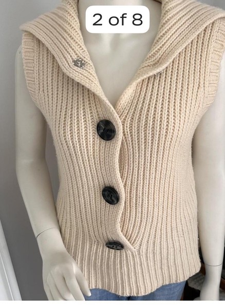Rodney Clark 100% lambs wool jumper / Cream knitted button up vest with collar M