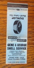 GENE & GEORGE SHELL GAS STATION MATCHBOOK COVER: SHARP PARK, CA MATCHCOVER -A20