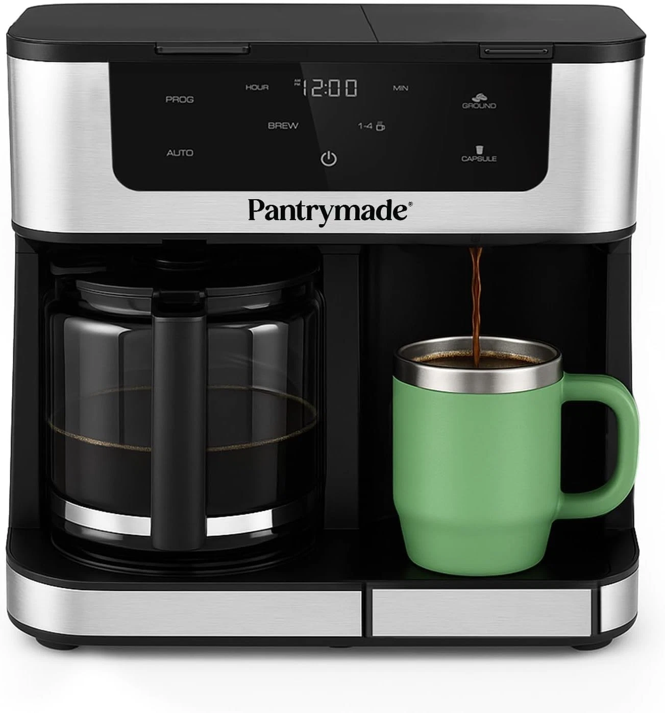 Pantrymade Dual Brew Coffee Maker Glass Carafe 12-Cup Touchscreen Programmable