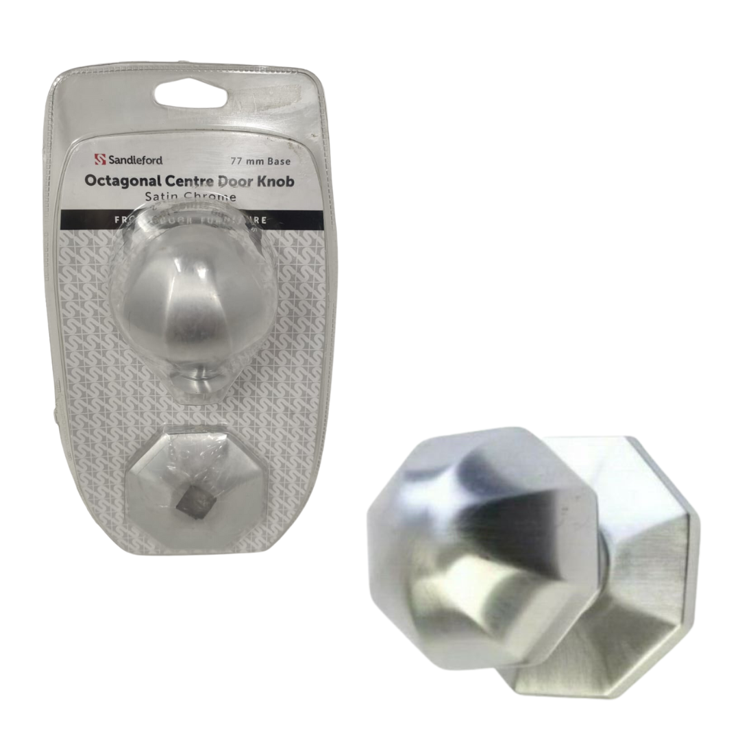 Sandleford Octagonal Centre Front Door Knob Handle Satin Chrome 77mm
