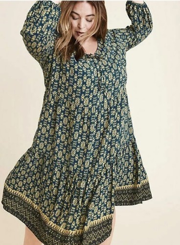 Neu mit Etikett Ryllace 118 $ künstlerisches lockeres plissiertes Boho-Tunika-Kleid Übergröße 20 - Bild 1 von 3