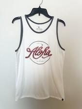 Rip Curl Mens Tank Top Size M White Aloha Hawaiian Scoop Neck Standard Fit