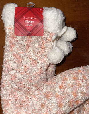 Free Ship!Gift Idea Charter Club Slipper Socks S/M  Faux Sherpa,Warm (F33)