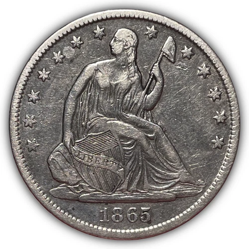 1865-S Seated Liberty Half Dollar Extremely Fine XF Coin, Lightly Cleaned #23684