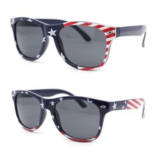 Kids Patriotic American USA Flag Classic Hipster Horn Rim Plastic Sunglasses