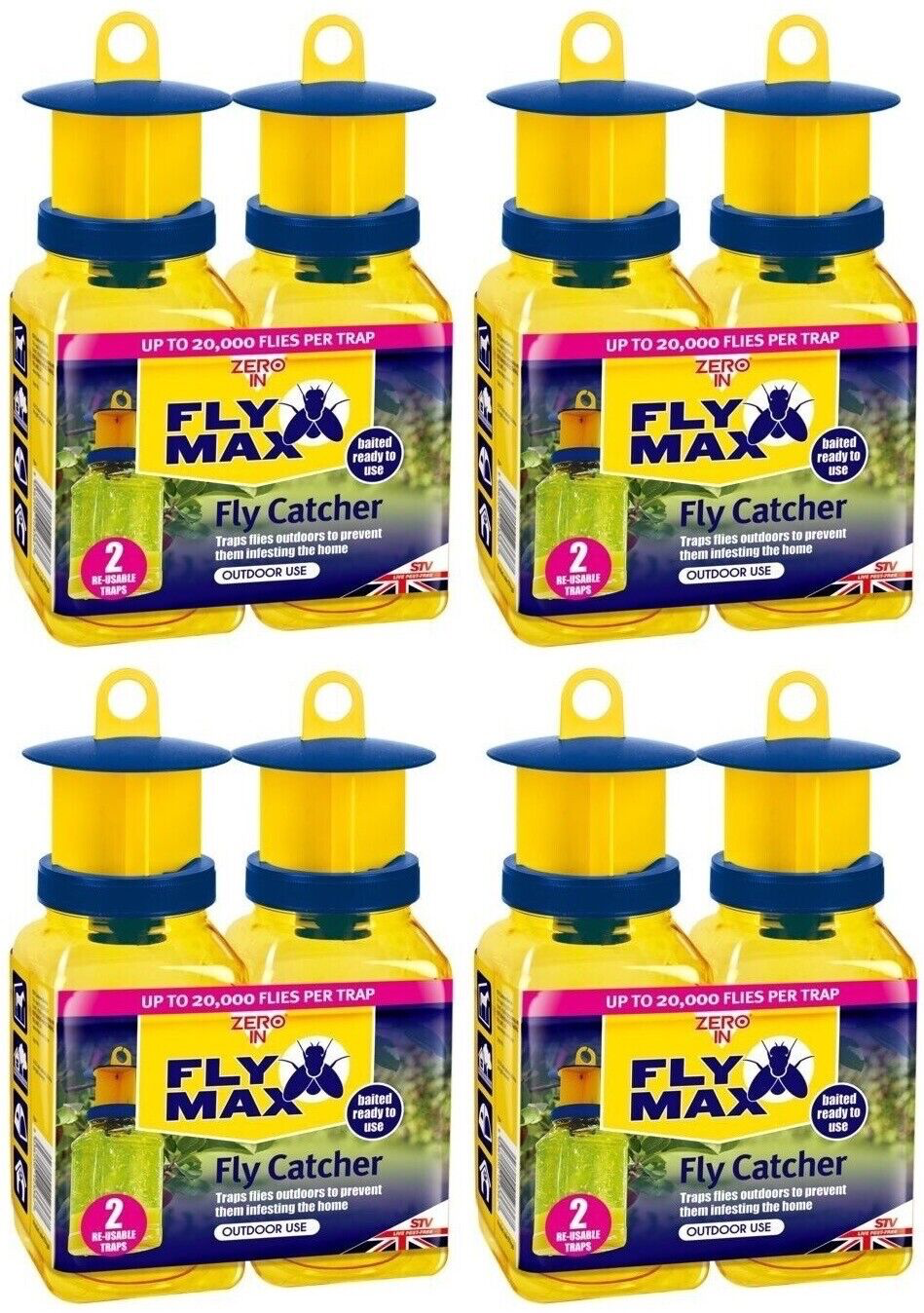 4x Zero In STV336 Attracts Insect Fly Catcher Refillable 10m Radius - Pack of 2