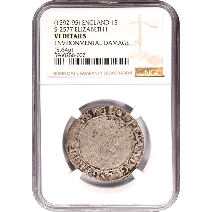 1592-95 Great Britain England Shilling Elizabeth I. NGC VF Details