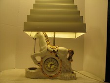 Vintage Carousel Horse TV Lamp/Clock Planter Berkeley with Metal Tiered Shade