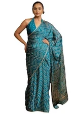 Indian Chiffon Saree With Unstitched Blouse Piece Party Wedding Wear For Women