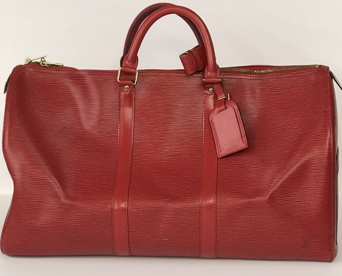 LOUIS VUITTON LV Logo Keepall 45 Travel Hand Bag Epi Leather Red 