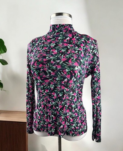 Diane von Furstenberg geblümte Netzbluse Stehkragen durchsichtig Langarm Oberteil Large - Bild 21 von 21