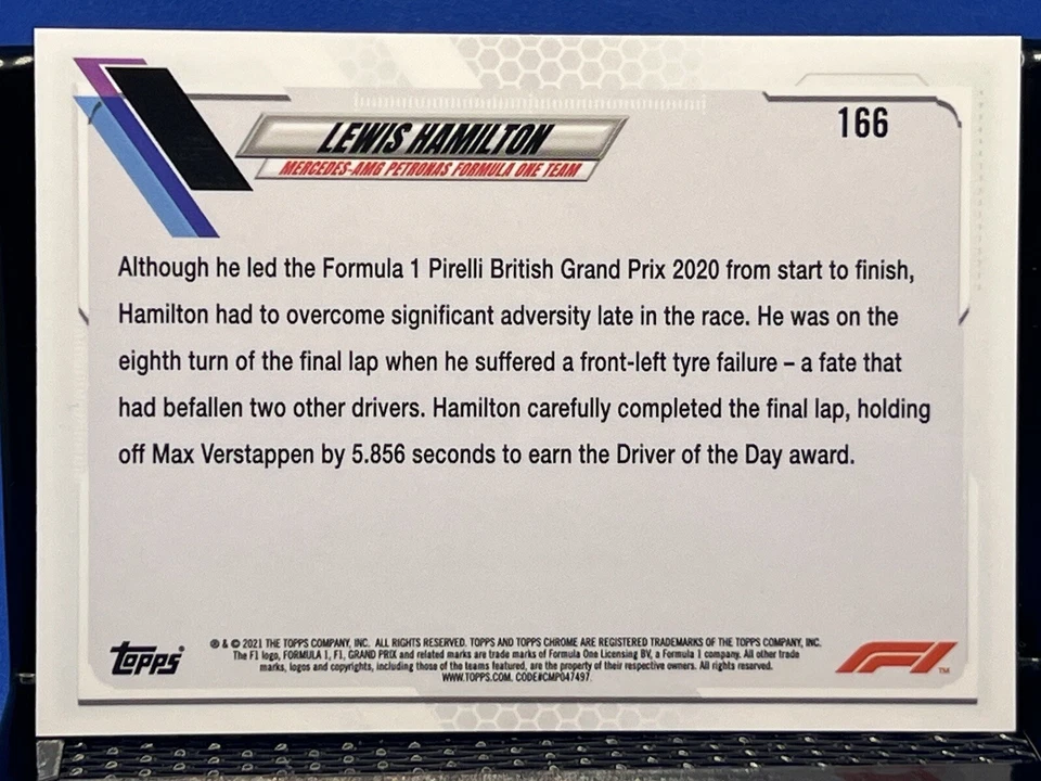 2021 Topps Chrome Formula 1 LEWIS HAMILTON Driver Of The Day F1 Grand Prix 166 - Image 2 of 2