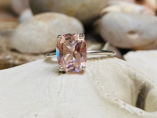925 Sterling Silver Cushion Cut Morganite Engagement Ring, Wedding Ring For Gift - Picture 11 of 17