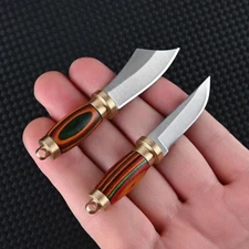 2Pcs Mini Portable keychain Stainless Steel Knife Fixed Blade Leather Sheath WOO