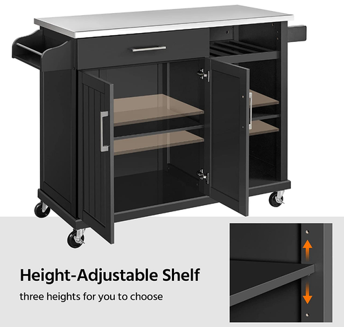 Kitchen Cart with Stainless Steel Tabletop, Black Kitchen Island on Wheels NEW - Picture 6 of 6