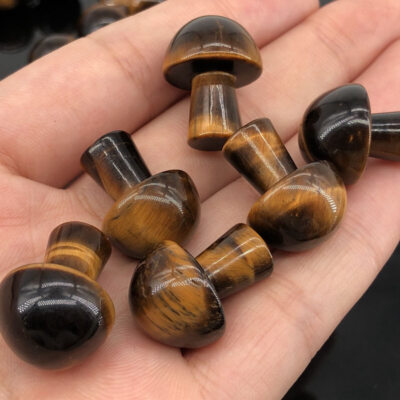 Natural Tiger's Eye Stone Quartz Crystal Mushroom Gem Carved Mini Vivid Figurine