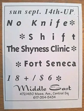 No Knife - Original Show Flier Shift The Shyness Clinic Fort Seneca Cambridge 