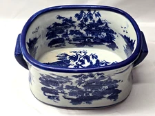 Victorian Ware Ironstone Footbath Planter Jardinière 11" Blue White Vintage