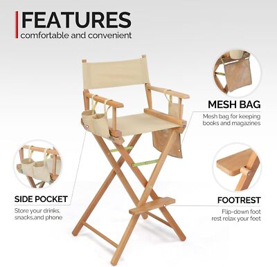 31'' Tall Director Chair Folding Artist Makeup with Replacement Cover Canvas
