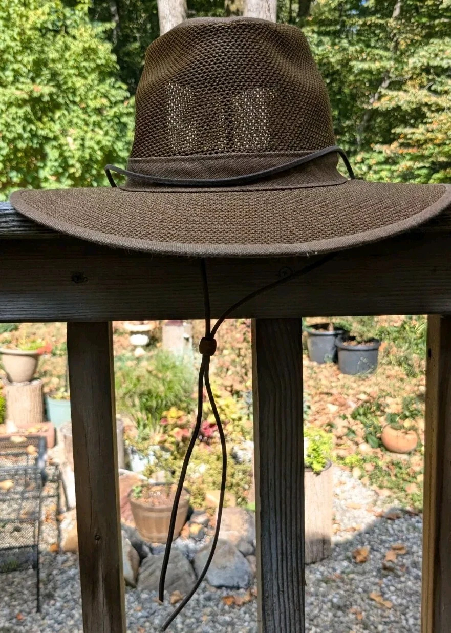 Henschel Hat Co. H1H Vented Mesh Canvas Safari Sun Hat Chin Strap SZ MED USA