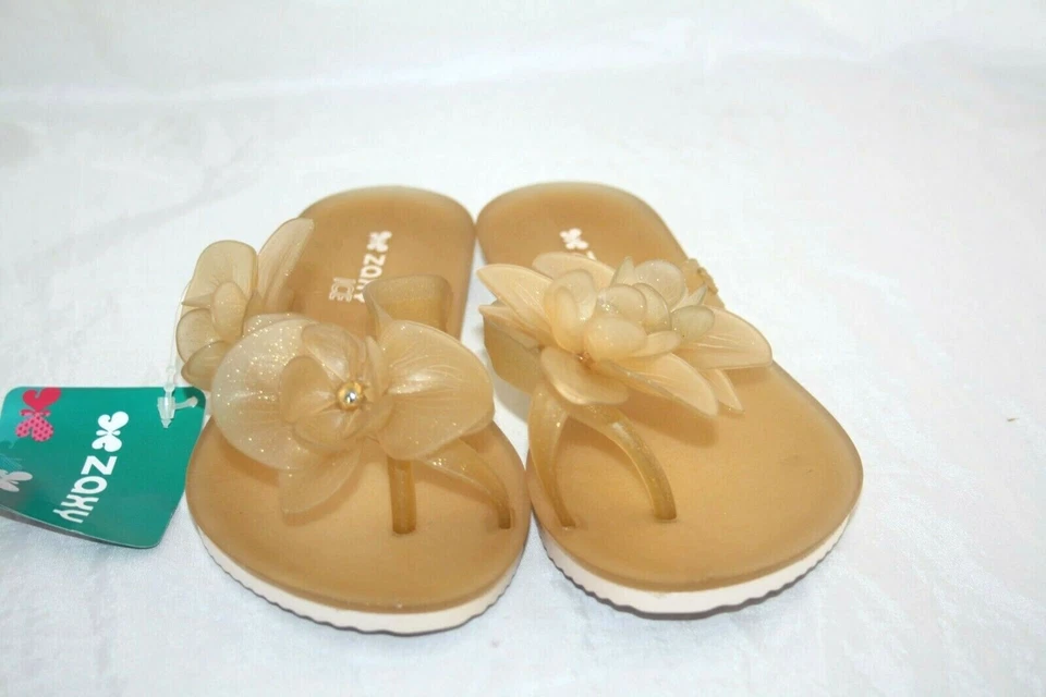 ZAXY 90169 GOLD 17488 ICE II WOMEN'S SANDAL SIZE 6 FLORAL APPLIQUES - Image 3 of 4