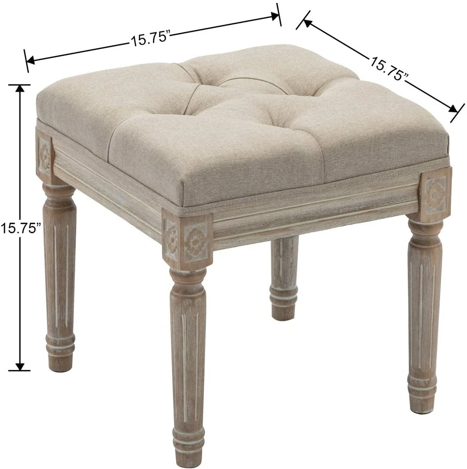 Chairus Square Fabric Tufted Ottoman Bench Stool Rustic wood legs - Image 4 of 4