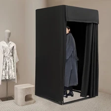 Movable Clothing Store Fitting Changing Dressing Room Frame with Curtain Hook US