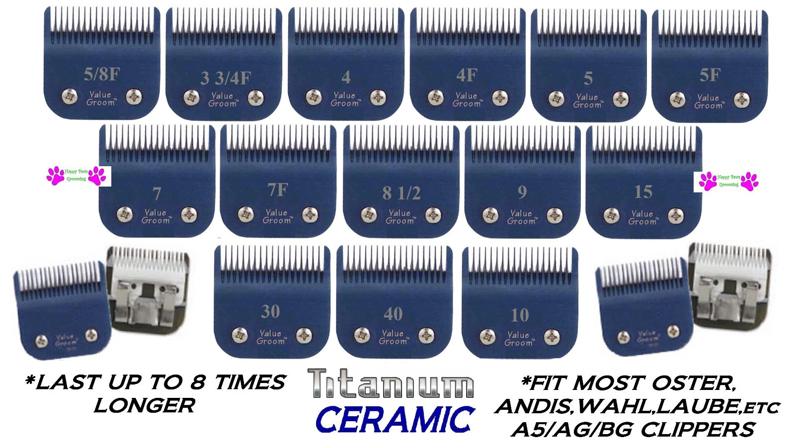 Pro Edge Pet TITANIUM CERAMIC BLADE*Fit Oster A5 A6,Andis AGC,Wahl KM10 Clipper