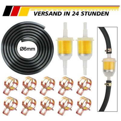 6mm Benzinfilter Kraftstofffilter+Schlauch+Schellen für Motorrad Roller ATV Quad