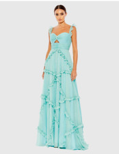MAC DUGGAL 68093 TIEERED SLEEVELESS FLOWY A-LINE MINT GOWN sz 8