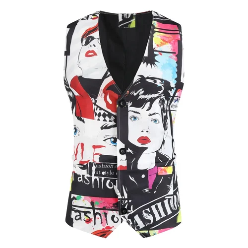 Sleeveless Playing Cards Printed Multi Pattern Fit Tuxedo Suit Vest Men Casual - Bild 17 von 21