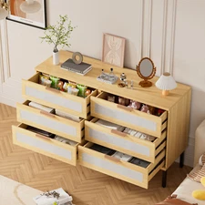 6 Drawers Dresser Double Wood Storage Dressers Chests of Drawers for Bedroom