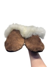 Cozy Shearling-Lined Suede Slippers With Rubber Soles Brown Cream 9689