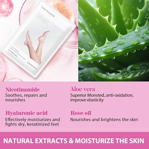 Amococo Foot Mask with Niacinamide, Shea Butter & Vitamin E for Dry Cracked Skin