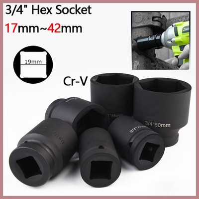 3/4'' Hex Socket Short Reach Socket Drive Ratchet Socket Black Heavy Duty 17~42mm