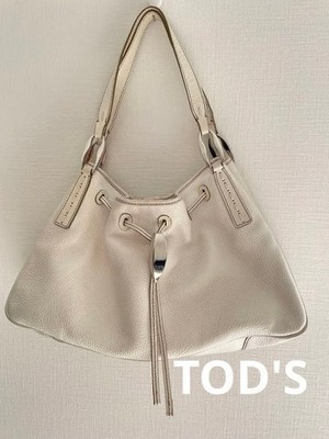 TOD'S Shoulder Bag Purse Leather White Authentic