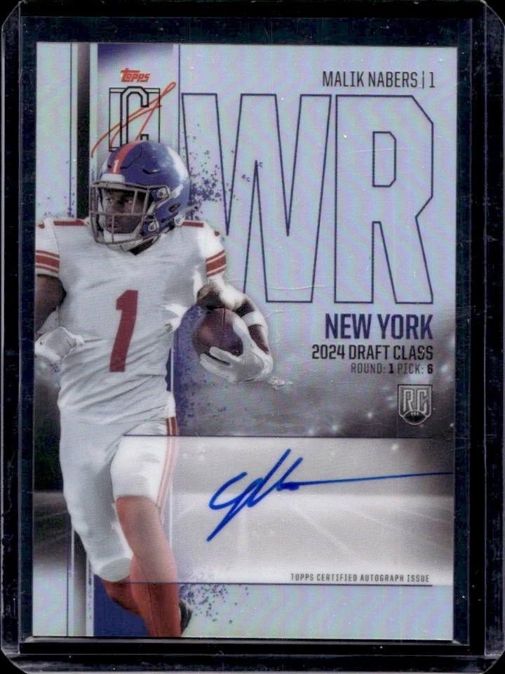 Malik Nabers Topps Signature Class Rookie Class Chrome Autograph Variation #RCVMN Blue Refractor
