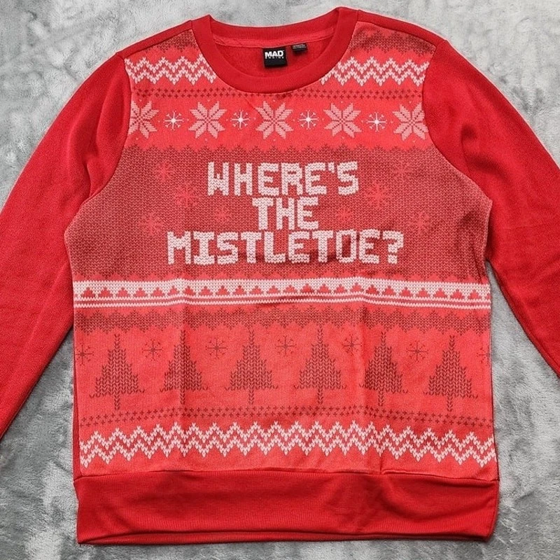 Moletom Mad Engine masculino XXL vermelho branco feriado Where's The Mistletoe Christmas - Imagem 2 de 4