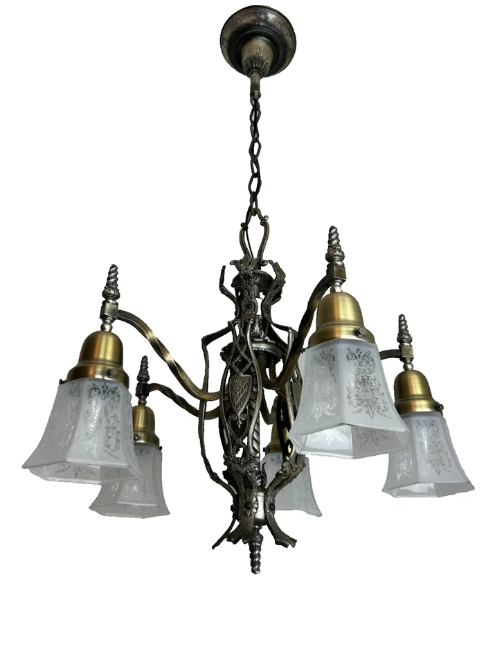 Антикварная готическая люстра 1920-30-х годов на 5 ламп - Изображение 2 из 4