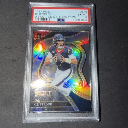 2023 Panini Select CJ Stroud #289 Club Red & Yellow Prizm Die-Cut  PSA 6  Texans